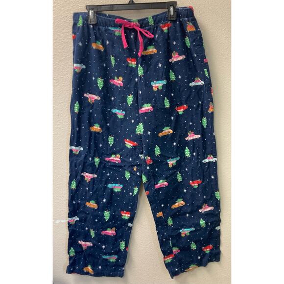 Sleep Chic Women‎ Flannel Pajamas Pant Size L Christmas Tree Cars - Picture 1 of 7